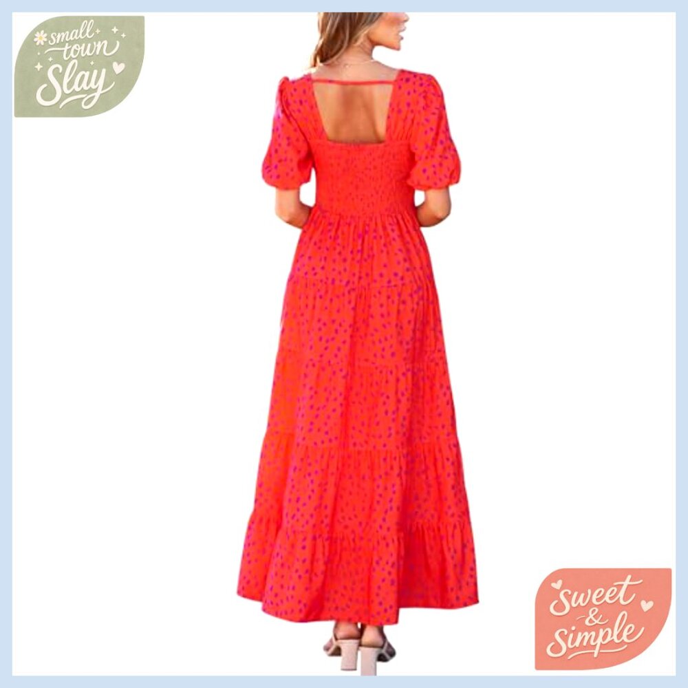 Puff Sleeve Tiered Maxi Dress Flowy Wedding Guest Maternity - Picture 2 of 7